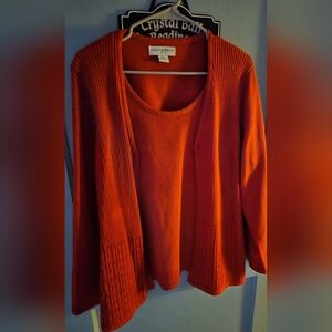 Sagharbor 1X Sparkly Red Blouse W/built In Cardigan